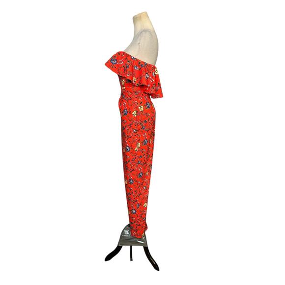 Gianni Bini red green floral strapless ruffled jumpsuit size 6 - Picture 15 of 16
